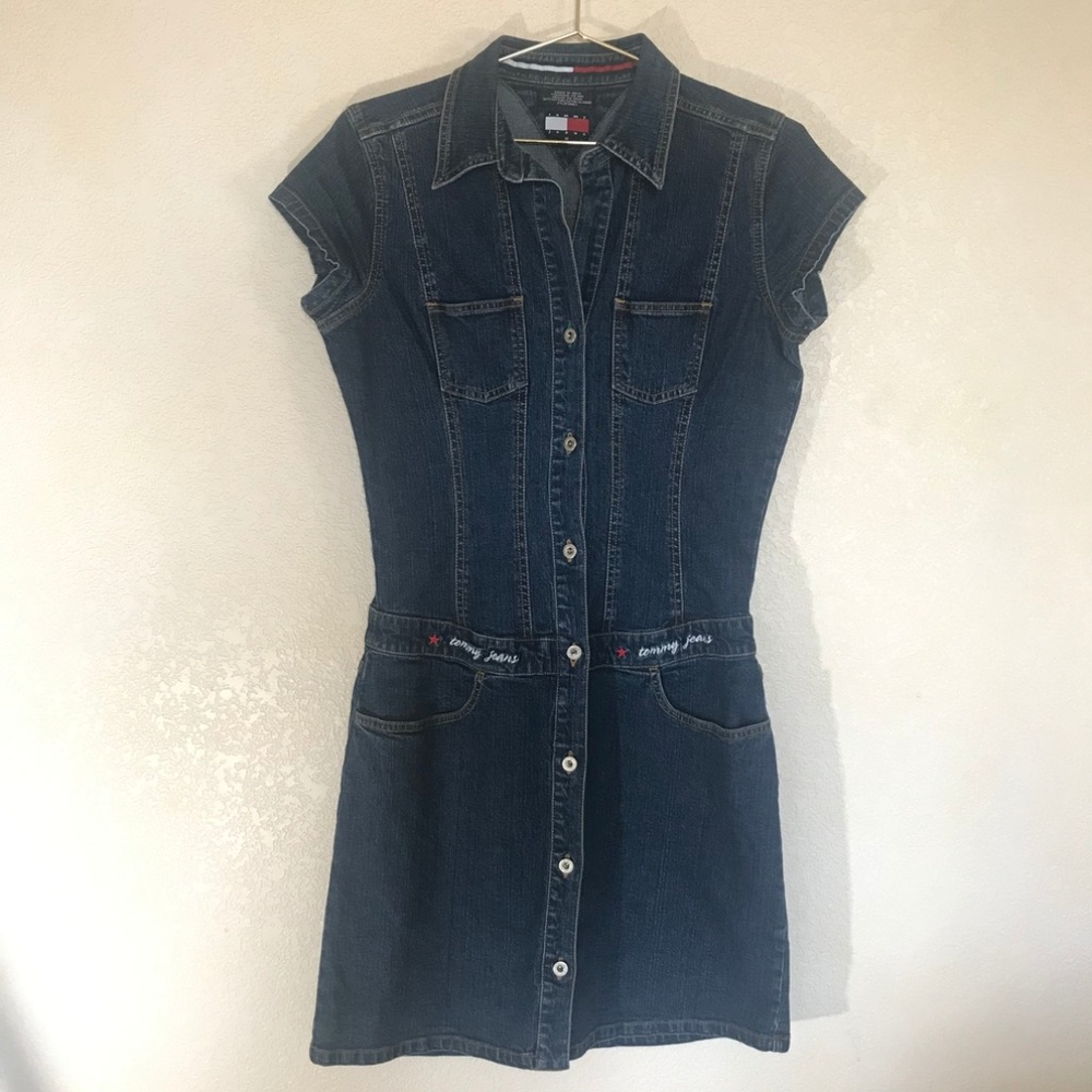 Tommy Jeans Denim Cap Sleeve Drop Waist Dress Sz M